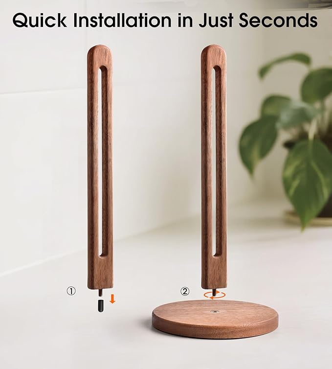 Acacia Wooden Paper Towel Holder Stand for Jumbo Roll - Stylish Kitchen Paper Rack Bathroom Towel Roll Stand Organizer, UA, Solid Wood Simply Standing Countertop Paper Roll Holder, Large