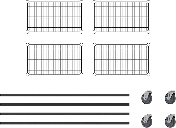 Commercial NSF Listed Black Epoxy Mobile Wire Shelving Kit 14" x 24" x 60", with 4 Shelves Perfect for Warehouse, Walk-in Refrigerator, Freezer, Grocery Store, Restaurant, Dishroom