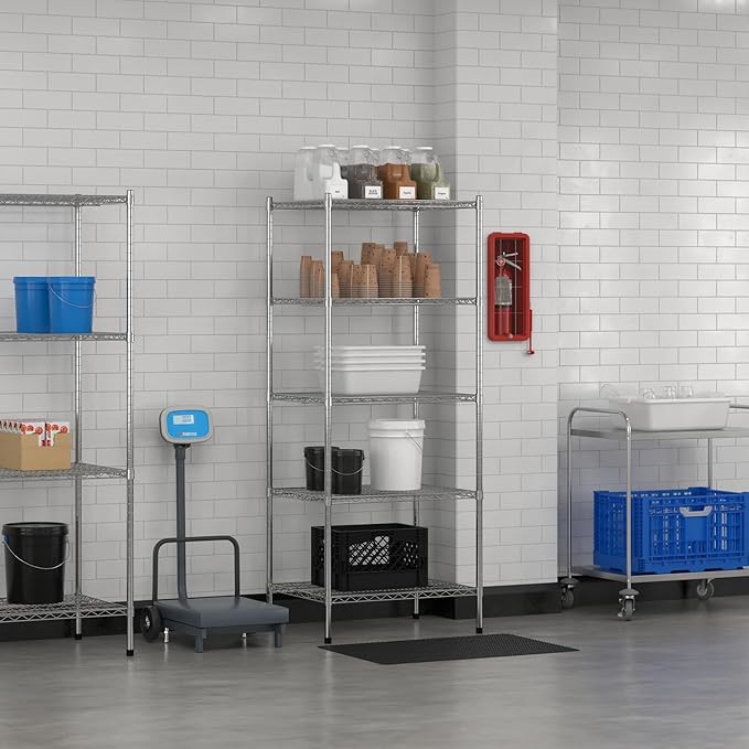 Commercial NSF Listed Chrome Stationary Wire Shelving Kit 24" x 30" x 74", with 5 Shelves Perfect for Warehouse, Walk-in Refrigerator, Freezer, Grocery Store, Restaurant, Dishroom