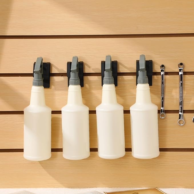 Otoolling 6 Pcs Adhesive Spray Bottle Hanger Wall Mount Metal Spray Bottle Hooks, Non Drilling Sprayer Bottles Holder Stubborn Adhesive Black Universal Easy Clean for Wall Cabinet Kitchen Under Sink