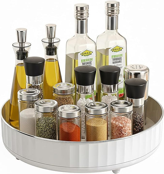 Single Tier Lazy Susan, 12 Inch Plastic Rotating Organizer Tray - Space Saving for Kitchen Cabinet, Refrigerator, Bathroom