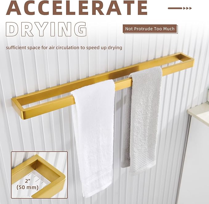 Angle Simple Bathroom Towel Holder, SUS 304 Stainless Steel Towel Bar Rack for Bathroom Kitchen Wall Mount, 22.76", Brushed Gold