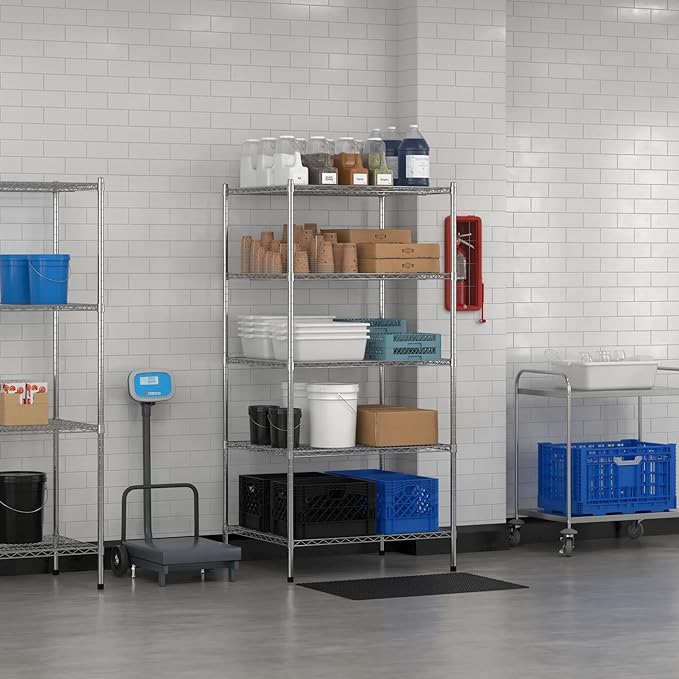 Commercial NSF Listed Chrome Stationary Wire Shelving Kit 30" x 36" x 74", with 5 Shelves Perfect for Warehouse, Walk-in Refrigerator, Freezer, Grocery Store, Restaurant, Dishroom