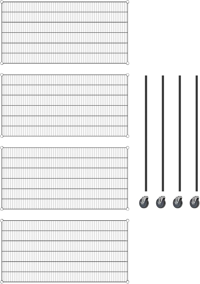 Commercial NSF Listed Black Epoxy Mobile Wire Shelving Kit 30" x 60" x 60", with 4 Shelves Perfect for Warehouse, Walk-in Refrigerator, Freezer, Grocery Store, Restaurant, Dishroom