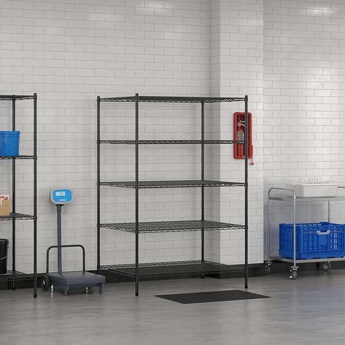 Commercial NSF Listed Black Epoxy Stationary Wire Shelving Kit 36" x 48" x 74", with 5 Shelves Perfect for Warehouse, Walk-in Refrigerator, Freezer, Grocery Store, Restaurant, Dishroom