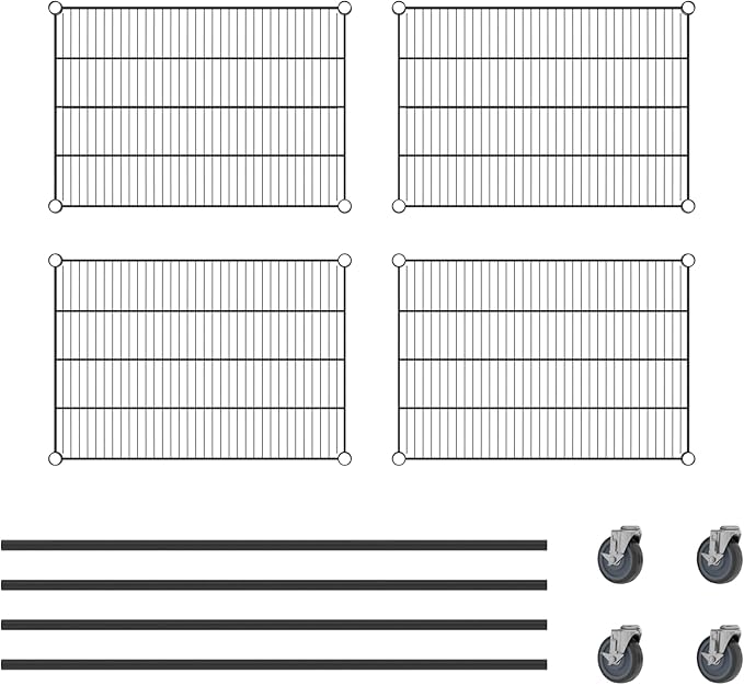 Commercial NSF Listed Black Epoxy Mobile Wire Shelving Kit 21" x 30" x 60", with 4 Shelves Perfect for Warehouse, Walk-in Refrigerator, Freezer, Grocery Store, Restaurant, Dishroom