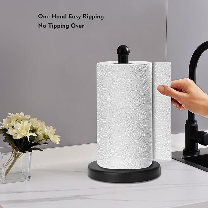 Noonext Paper Towel Holder Stand with Sturdy Base, Black Matte Paper Towel Holder Countertop (Black)