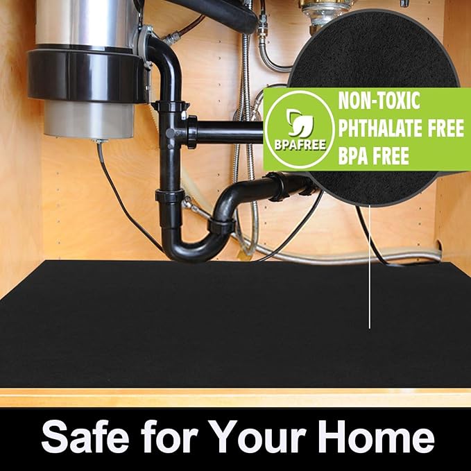 AiBOB Waterproof Under Sink Mat, Absorbent Quick Dry Sink Liners Protect Cabinets, Durable Shelf Liners, Slip Resistant and Non-Adhesive, 24X68, Pure Black
