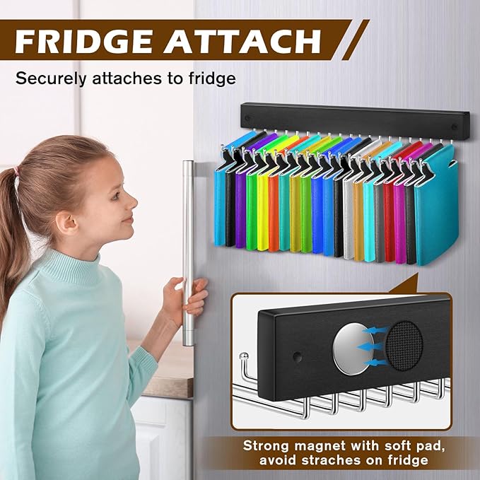 Can Cooler Sleeves Holder Magnetic for Fridge, Wall Mount Beer Sleeves Dispenser Organizer 20 Hooks