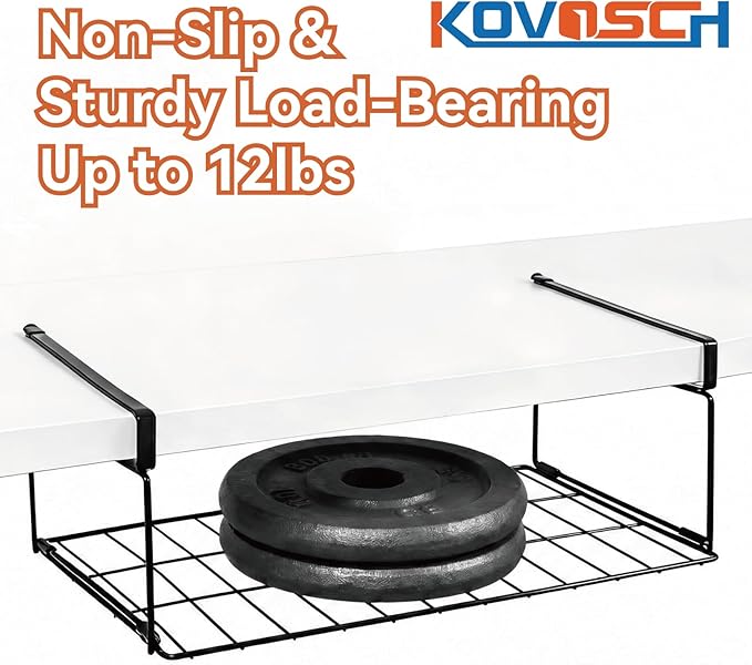 Under Shelf Basket Storage 1 Pack Black | Space-Saving with Extra Layer | Lightweight & Quick to Install | Non-Slip | 14.8" D x 8.46" W