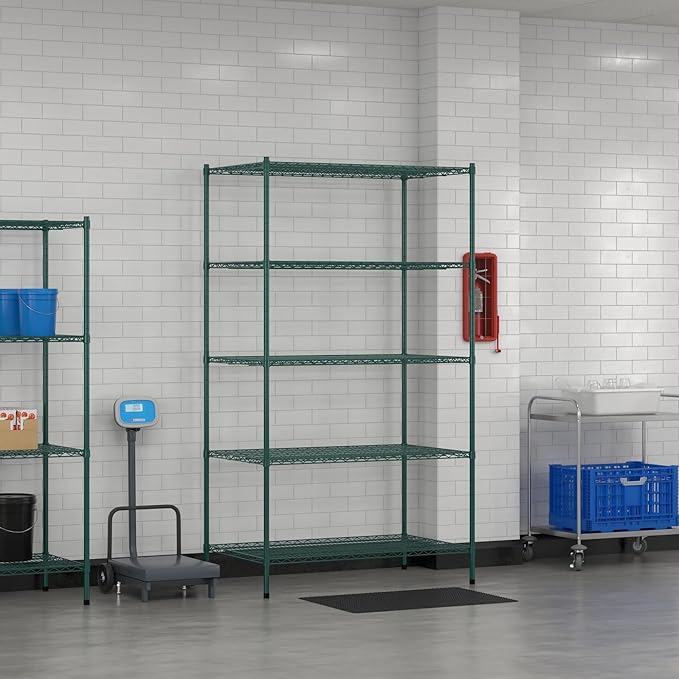 Commercial NSF Listed Green Epoxy Stationary Wire Shelving Kit 30" x 48" x 86", with 5 Shelves Perfect for Warehouse, Walk-in Refrigerator, Freezer, Grocery Store, Restaurant, Dishroom