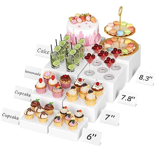 Lifewit 8 PCS Buffet Risers and Stands, Food Risers for Buffet Table, Catering Dessert Cake Holder for Party, Collectibles Jewelry Display Shelf, Nesting Cube Boxes, White, (6",7",7.8",8.3")