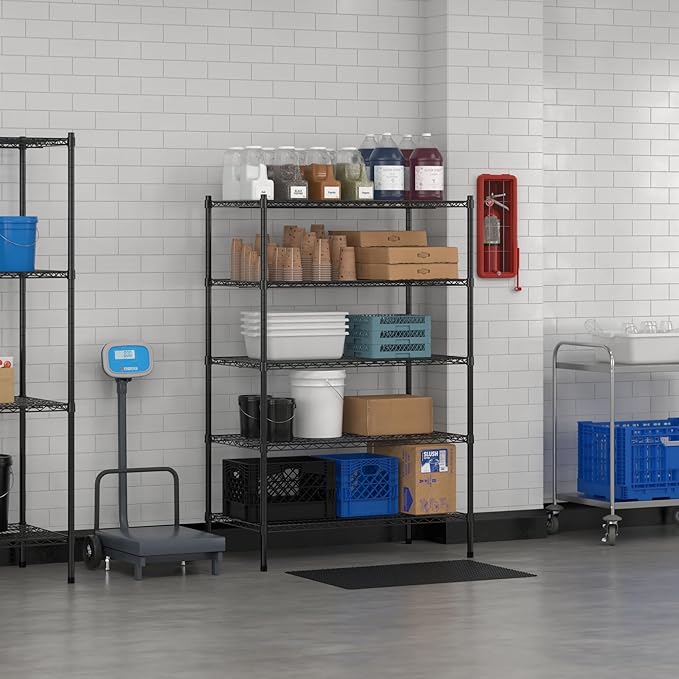 Commercial NSF Listed Black Epoxy Stationary Wire Shelving Kit 24" x 42" x 64", with 5 Shelves Perfect for Warehouse, Walk-in Refrigerator, Freezer, Grocery Store, Restaurant, Dishroom