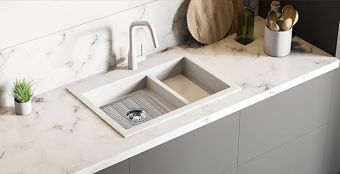DecorRack Sink Protectors for Kitchen Sink, Plastic 12" x 11" Dish Rack, Protect Sink from Stains, Damage, Scratches, Dishwasher Safe Grid Mat for Kitchen (Gray, 2 Pack)
