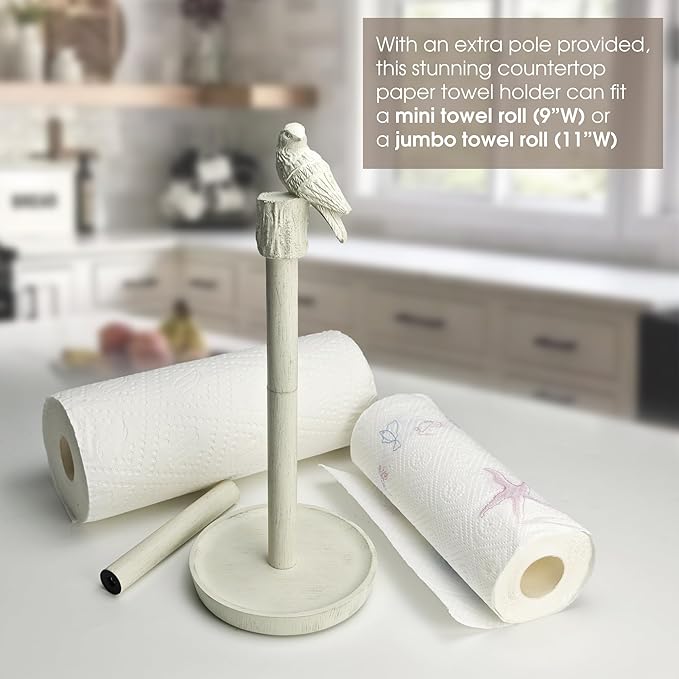 Paper Towel Holder Countertop, White Paper Towel Stand with Bird Design Top