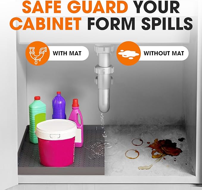 Cheer Collection Silicone Under Sink Mat - Waterproof Cabinet Liner for Kitchen, Leak Proof, Easy Clean, Non-Slip Drip Tray, Protects Cabinets from Spills, Leaks & Stains, 19x22