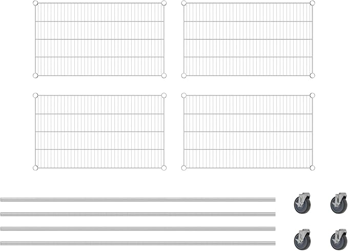 Commercial NSF Listed Chrome Mobile Wire Shelving Kit 21" x 36" x 80", with 4 Shelves Perfect for Warehouse, Walk-in Refrigerator, Freezer, Grocery Store, Restaurant, Dishroom