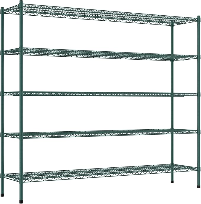 Commercial NSF Listed Green Epoxy Stationary Wire Shelving Kit 18" x 72" x 64", with 5 Shelves Perfect for Warehouse, Walk-in Refrigerator, Freezer, Grocery Store, Restaurant, Dishroom