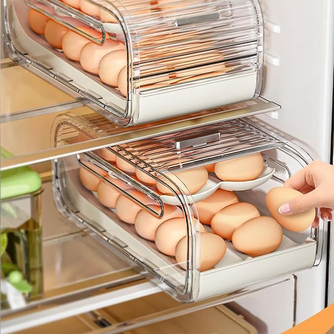 Egg Holder for Refrigerator,Automatic Rolling Storage Container,Large Capacity Fridge Egg Organizer - for Freezer Pantry Cabinet Home Apartment Restaurant Farmhouse Camping RV Family
