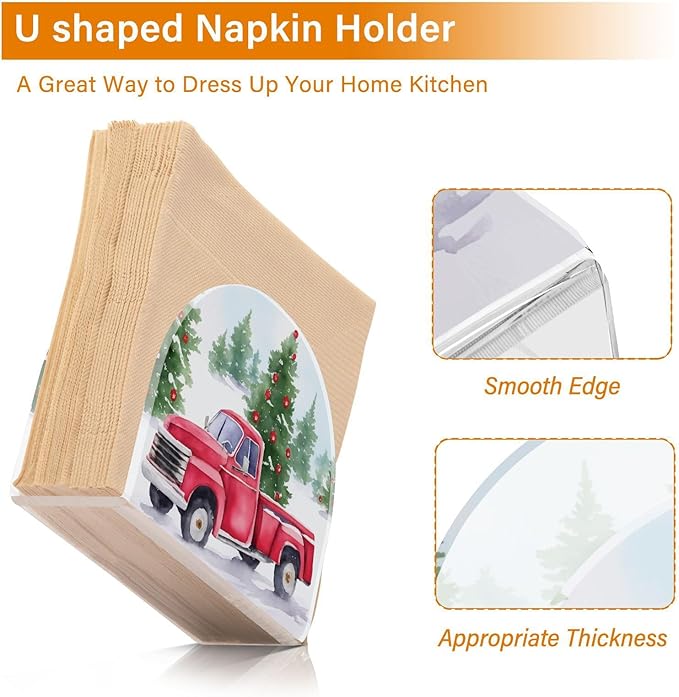Christmas Red Truck Pine Tree Napkin Holder for Table Paper Napkins Holder Acrylic Tissue Dispenser Kitchen Dining Room Bathroom Party Car Decor