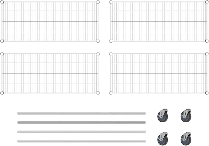 Commercial NSF Listed Chrome Mobile Wire Shelving Kit 18" x 42" x 60", with 4 Shelves Perfect for Warehouse, Walk-in Refrigerator, Freezer, Grocery Store, Restaurant, Dishroom