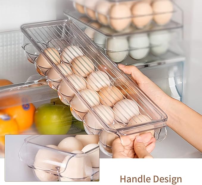 Clear Egg Container, with lid and Handle for Refrigerator organization, Pack of 2, 28 Eggs, for Kitchen or Pantry organizers and storage, Stackable Egg holder for fridge, Egg Tray, Space Saving