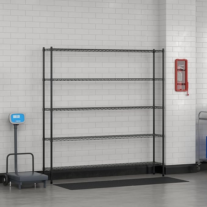 Commercial NSF Listed Black Epoxy Stationary Wire Shelving Kit 12" x 72" x 74", with 5 Shelves Perfect for Warehouse, Walk-in Refrigerator, Freezer, Grocery Store, Restaurant, Dishroom