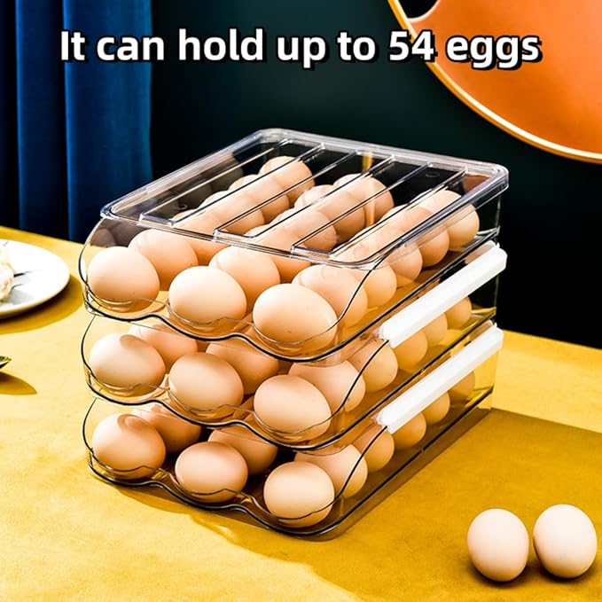 Egg holder for fridge, Egg organizer for refrigerator, Automatic Rolling Egg Container, Egg storage Container Organizer, Clear Plastic Egg Tray, Egg dispenser, Egg rack (Single-layer)