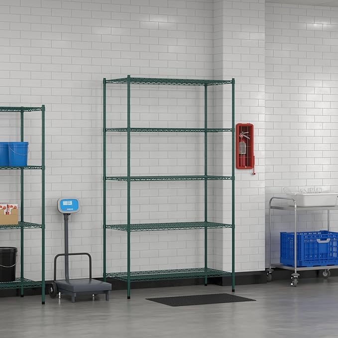 Commercial NSF Listed Green Epoxy Stationary Wire Shelving Kit 24" x 48" x 86", with 5 Shelves Perfect for Warehouse, Walk-in Refrigerator, Freezer, Grocery Store, Restaurant, Dishroom