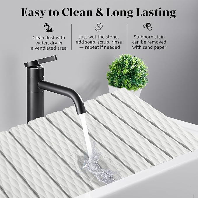 Stone Dish Drying Mats for Kitchen Counter, 24"(L)×16"(W), Fast Drying Collapsible Dish Drying Mat, Eco-Friendly Absorbent Diatomaceous Earth Mats for Match Any Countertop, Wave - Pattern