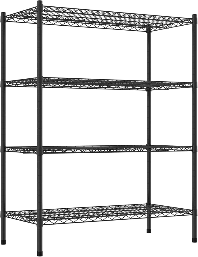 Commercial NSF Listed Black Epoxy Stationary Wire Shelving Kit 21" x 42" x 54", with 4 Shelves Perfect for Warehouse, Walk-in Refrigerator, Freezer, Grocery Store, Restaurant, Dishroom