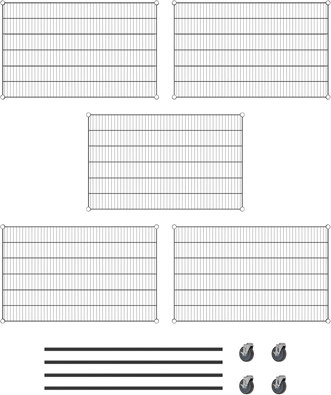 Commercial NSF Listed Black Epoxy Mobile Wire Shelving Kit 30" x 48" x 60", with 5 Shelves Perfect for Warehouse, Walk-in Refrigerator, Freezer, Grocery Store, Restaurant, Dishroom
