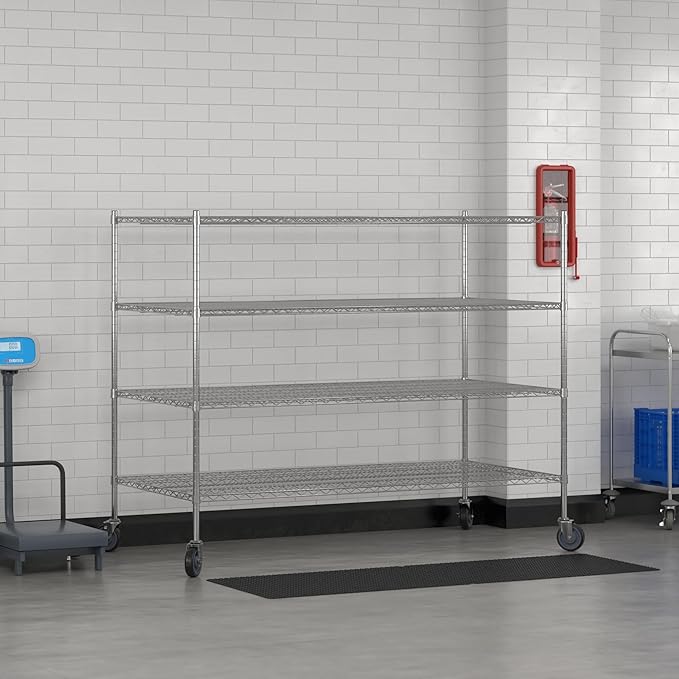 Commercial NSF Listed Chrome Mobile Wire Shelving Kit 36" x 72" x 60", with 4 Shelves Perfect for Warehouse, Walk-in Refrigerator, Freezer, Grocery Store, Restaurant, Dishroom