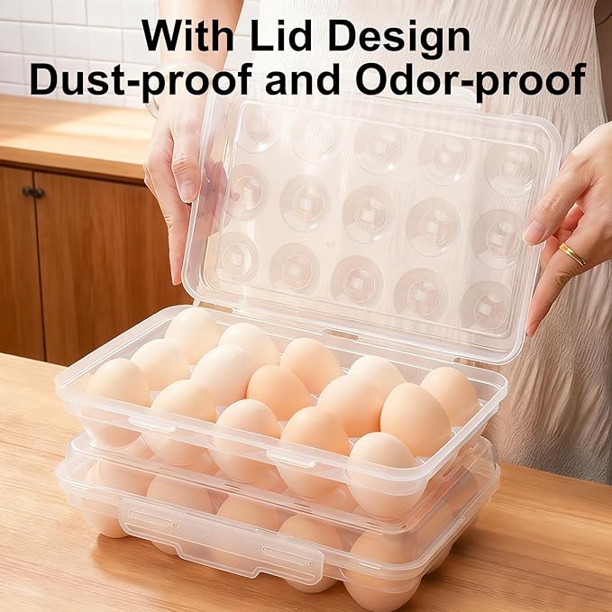Large Egg Holder for Fridge Camping, Portable Egg Tray Carrier with Lid, Stackable Egg Storage Container with Safety Buckle (24 Grids Egg Tray)