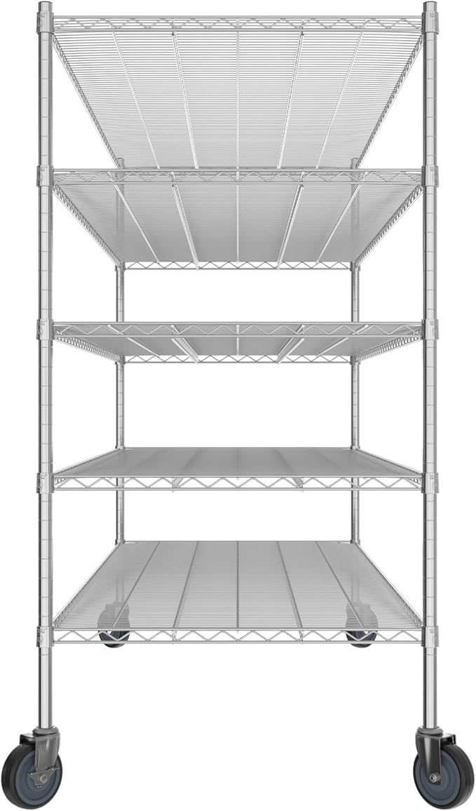 Commercial NSF Listed Chrome Mobile Wire Shelving Kit 30" x 72" x 60", with 5 Shelves Perfect for Warehouse, Walk-in Refrigerator, Freezer, Grocery Store, Restaurant, Dishroom