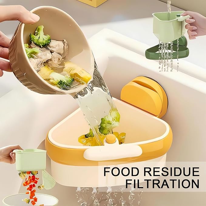 LLQ 2PACK Sink Strainer Basket,2025 New Upgraded Suction Cup Press Sink Drainer Basket,Automatic Dumping Sink Strainer Basket,Faucet Sponge Storage Rack (Yellow + Green-2pcs)