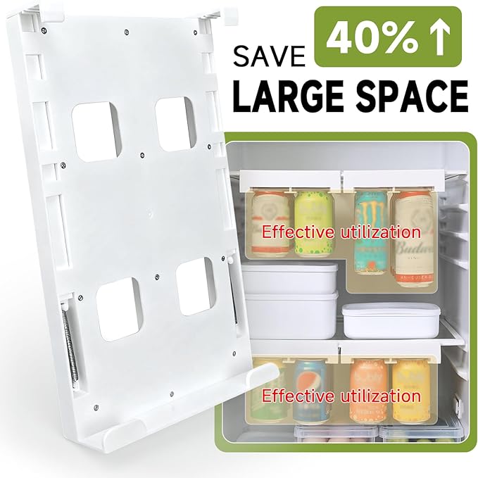 BOKKY Refrigerator Can Organizer, Hanging Soda Can Organizer Dispenser for Fridge, Under Shelf Drink Organizer, Space Saving Rack Fits 8 Soda or Beer Cans (White / 2 Pack)