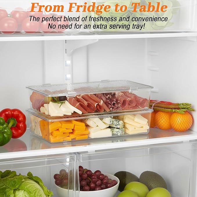 2 Pack Bacon Container For Refrigerator, Clear Plastic Storage Bin with Lid,Refrigerator Fridge Storage Organizer Storage Box for Coffee, Bathroom, kitchen, Snack, Beauty