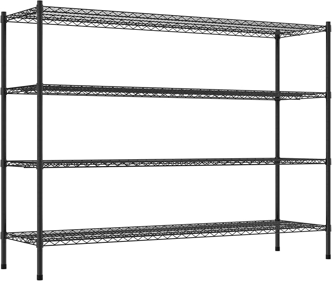 Commercial NSF Listed Black Epoxy Stationary Wire Shelving Kit 21" x 72" x 54", with 4 Shelves Perfect for Warehouse, Walk-in Refrigerator, Freezer, Grocery Store, Restaurant, Dishroom