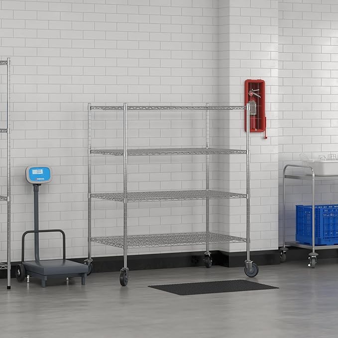 Commercial NSF Listed Chrome Mobile Wire Shelving Kit 30" x 48" x 60", with 4 Shelves Perfect for Warehouse, Walk-in Refrigerator, Freezer, Grocery Store, Restaurant, Dishroom