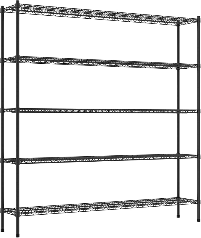 Commercial NSF Listed Black Epoxy Stationary Wire Shelving Kit 14" x 72" x 74", with 5 Shelves Perfect for Warehouse, Walk-in Refrigerator, Freezer, Grocery Store, Restaurant, Dishroom