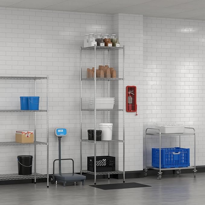 Commercial NSF Listed Chrome Stationary Wire Shelving Kit 24" x 24" x 96", with 5 Shelves Perfect for Warehouse, Walk-in Refrigerator, Freezer, Grocery Store, Restaurant, Dishroom