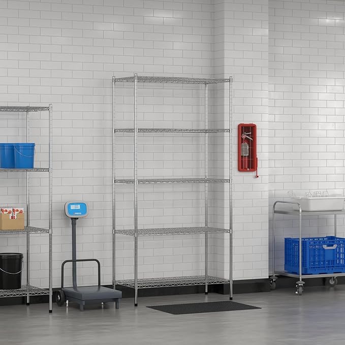 Commercial NSF Listed Chrome Stationary Wire Shelving Kit 21" x 42" x 86", with 5 Shelves Perfect for Warehouse, Walk-in Refrigerator, Freezer, Grocery Store, Restaurant, Dishroom
