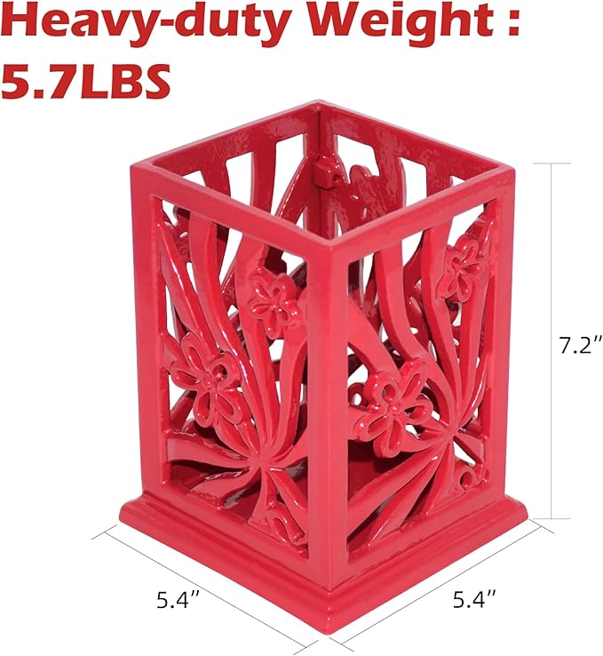 Utensil Holder, Cast Iron Kitchen Utensil Crock for Countertop, Extra Large Utensil Organizer with Weighted-Base, Housewarming Vintage Decor, Classic Style, Red