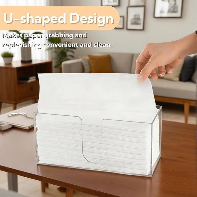 2 Pack Acrylic Paper Towel Holder, Folded Countertop Z-fold C-fold Trifold Napkin Dispenser, Clear Hand Towel Storage Holder Tray for Bathroom, Kitchen, Restaurant