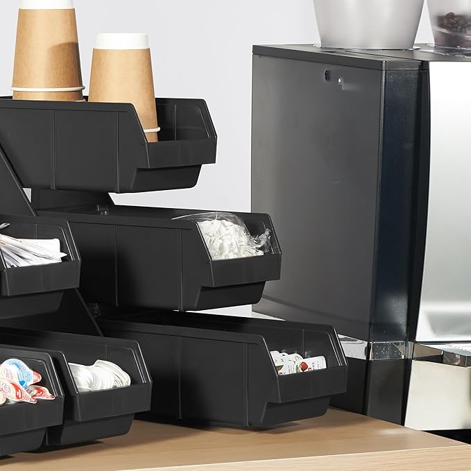 CURTA Black Self Serve Condiment Bin Stand Set, 3-Tier Stand with 6 Bins, 20" D x11.5" W x 14" H, Coffee Bar Beverage Station
