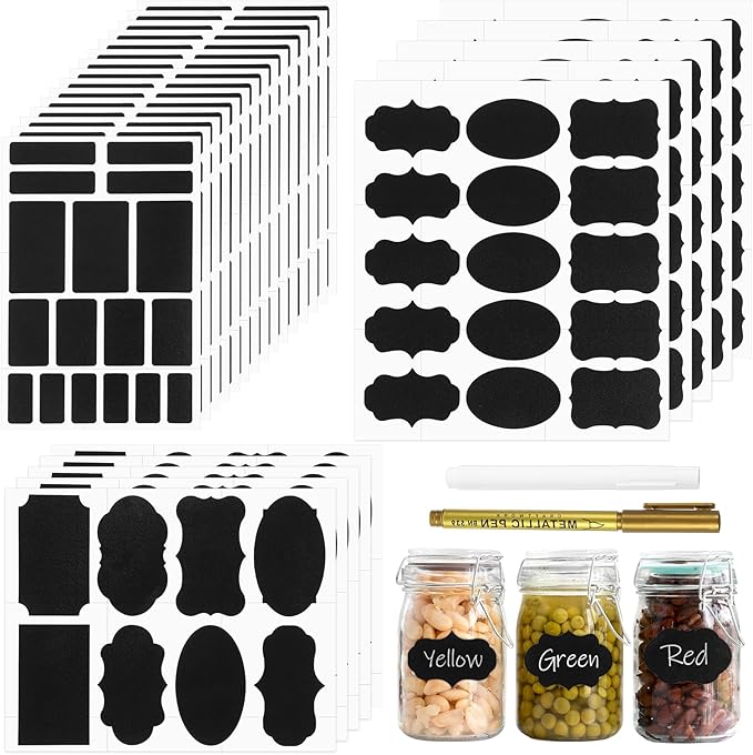 372Pcs Labels for Jars, Chalkboard Labels with 2 Chalk Marker, Waterproof Reusable Chalk Sticker Label for Containers Storage Jars, Bottles Organize Your Home & Kitchen