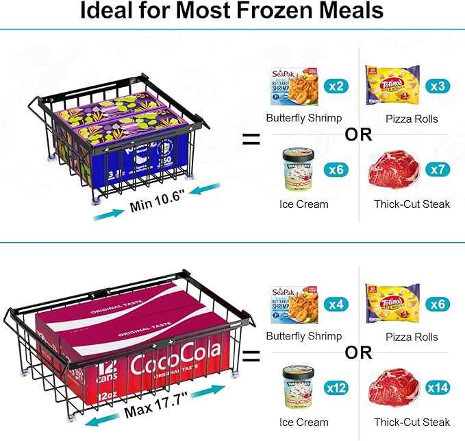 iSPECLE Freezer Organizer Bins - Fit 10 to 20 Cu.FT Chest Freezer, 4 Pack Expandable Stackable Large Deep Freezer Organizer Bins Sort Food, Easily Get Food from Bottom Better Ventilation, Black