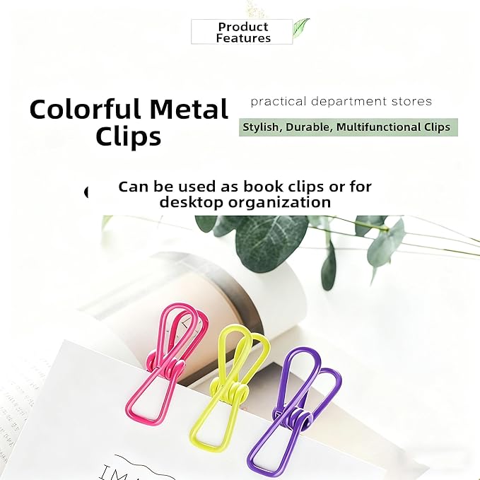 10 Pack Chip Clips, Bag Clips, Clothes Pins | Reusable Metal Heavy Duty PVC-Coated Wire Utility Food Clip for Kitchen, Laundry Clothespins, Office | Rustproof Waterproof Durable | Assorted Colors