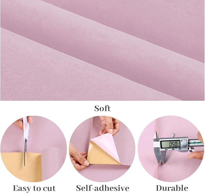 VaryPaper Self Adhesive Pink Velvet Drawer Liner 15.7" x 78.7" Soft Fabric Flocking Contact Paper for Cabinets Shelves Jewelry Box Liner Felt Lining Velvet Wallpaper Peel and Stick for Nursery Bedroom